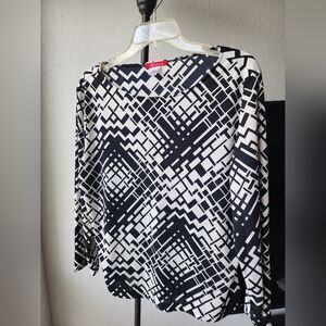 Anne Klein Black and White Graphic 3/4 Sleeve Blouse, Size XL